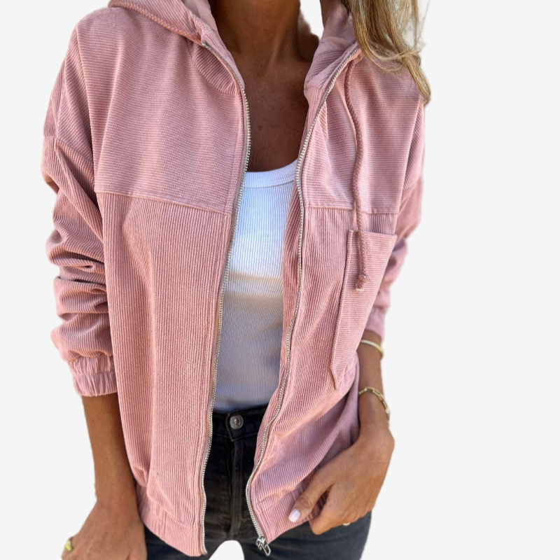 Women’s Hooded Zip Jacket – Textured Casual Layer for Spring and Autumn