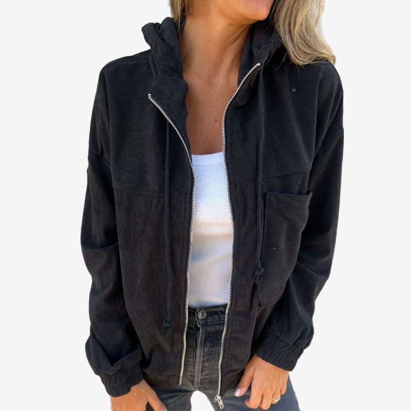 Women’s Hooded Zip Jacket – Textured Casual Layer for Spring and Autumn