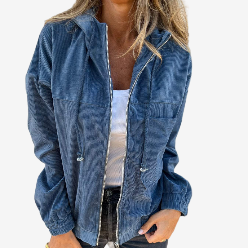 Women’s Hooded Zip Jacket – Textured Casual Layer for Spring and Autumn