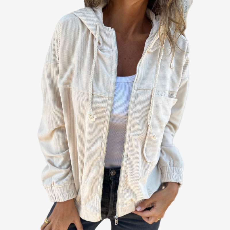 Women’s Hooded Zip Jacket – Textured Casual Layer for Spring and Autumn