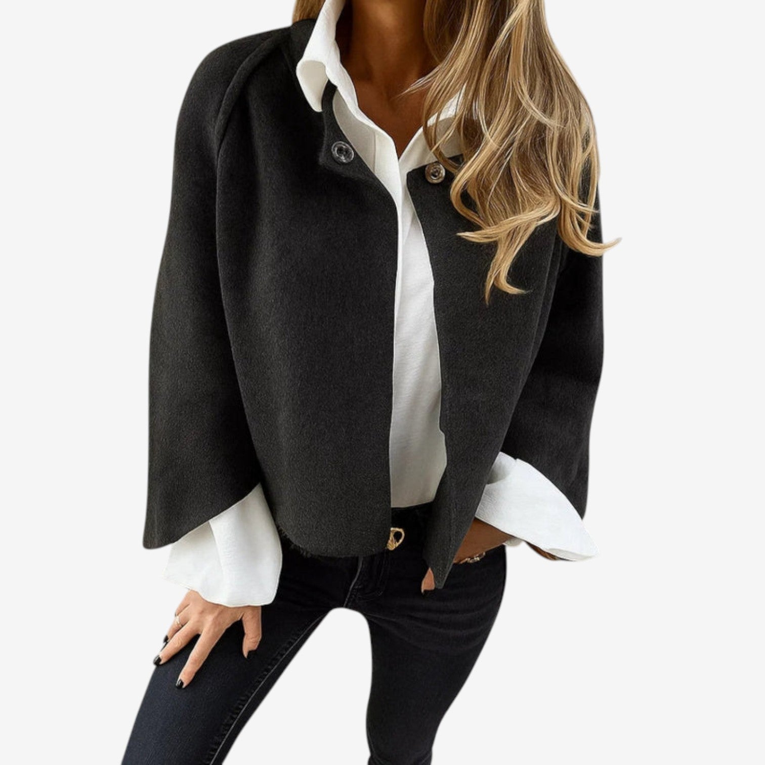 Kort kappejakke til kvinder – oversized batwing-lag til køligt vejr