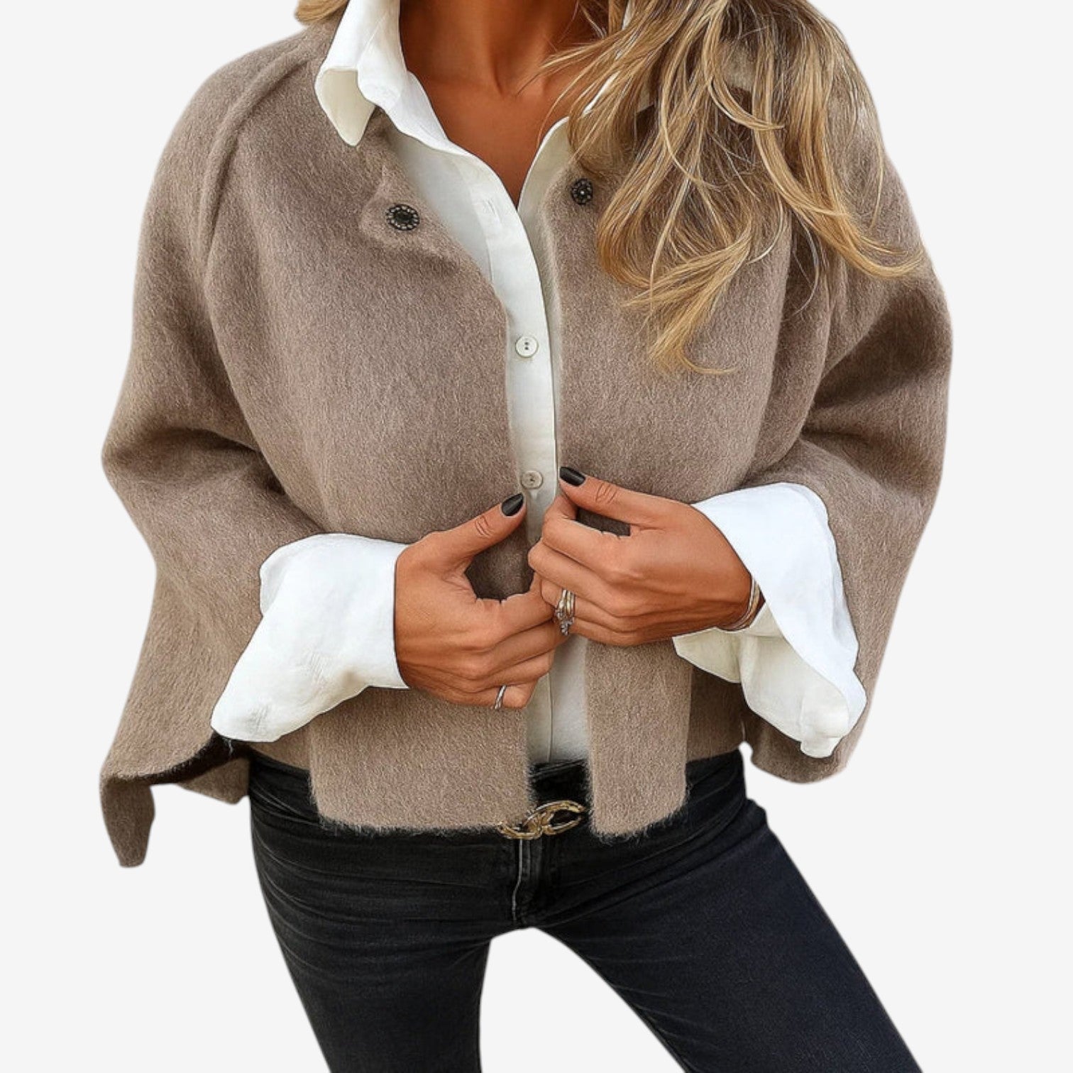 Kort kappejakke til kvinder – oversized batwing-lag til køligt vejr