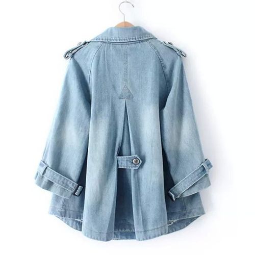 Women’s Short Denim Trench Coat – Double-Breasted Layer for Spring and Autumn