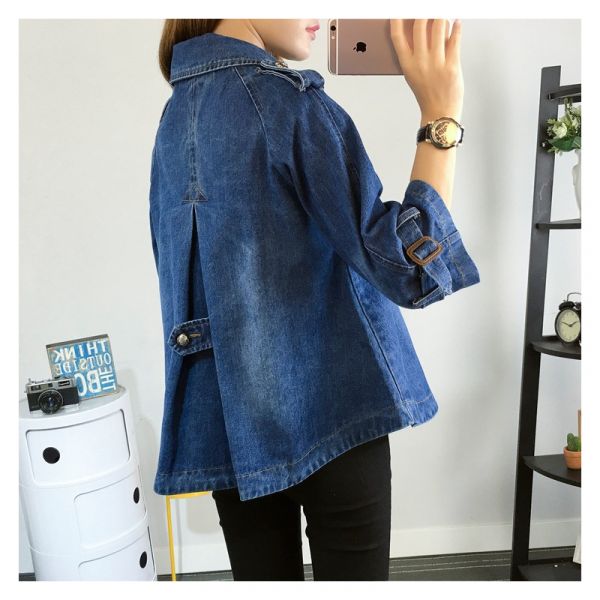 Women’s Short Denim Trench Coat – Double-Breasted Layer for Spring and Autumn