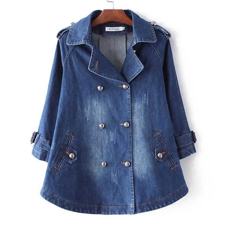 Women’s Short Denim Trench Coat – Double-Breasted Layer for Spring and Autumn