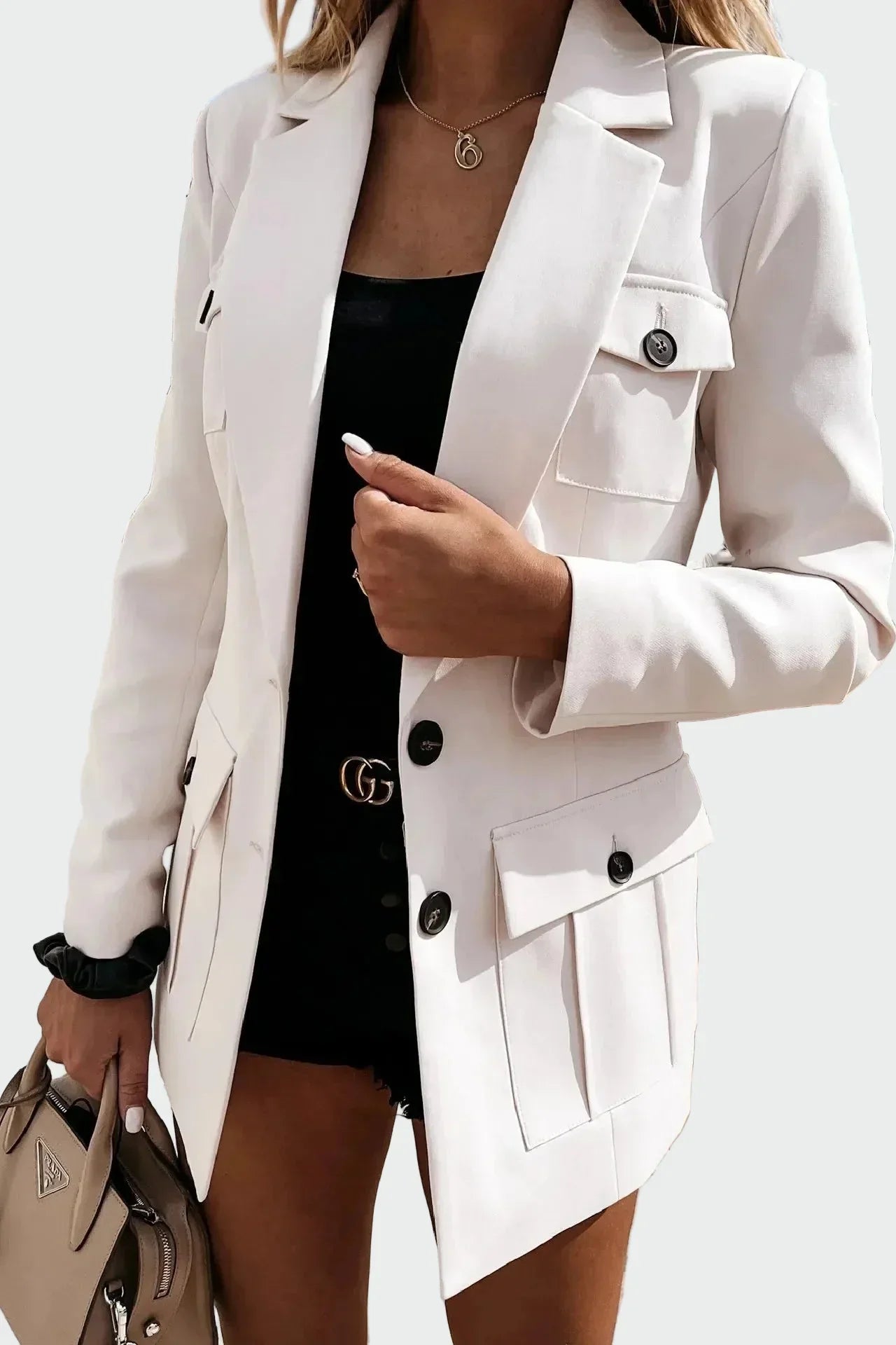 Women’s Longline Utility Blazer – Structured Multi-Pocket Layer for Office and Smart Casual Wear