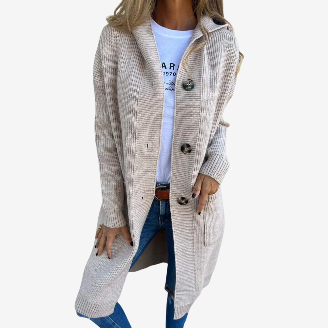Women’s Longline Hooded Knit Cardigan – Relaxed Button Layer for Everyday Wear