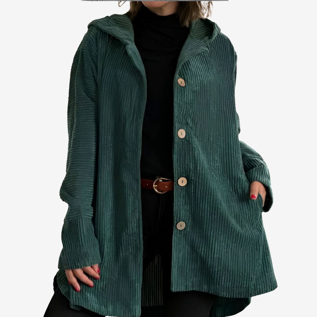 Cárdigan largo con capucha para mujer – Tejido de punto acanalado con botones delanteros para otoño e invierno