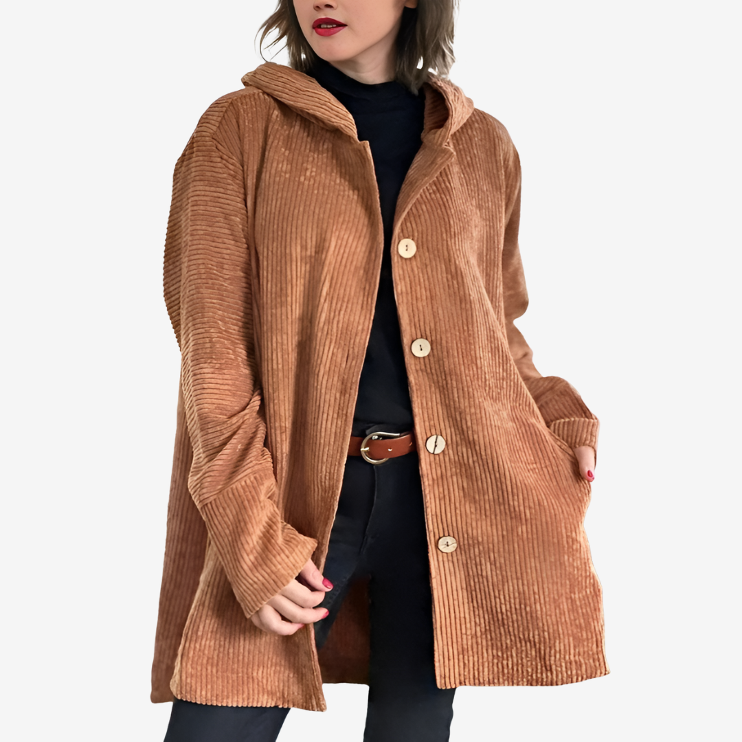 Cárdigan largo con capucha para mujer – Tejido de punto acanalado con botones delanteros para otoño e invierno