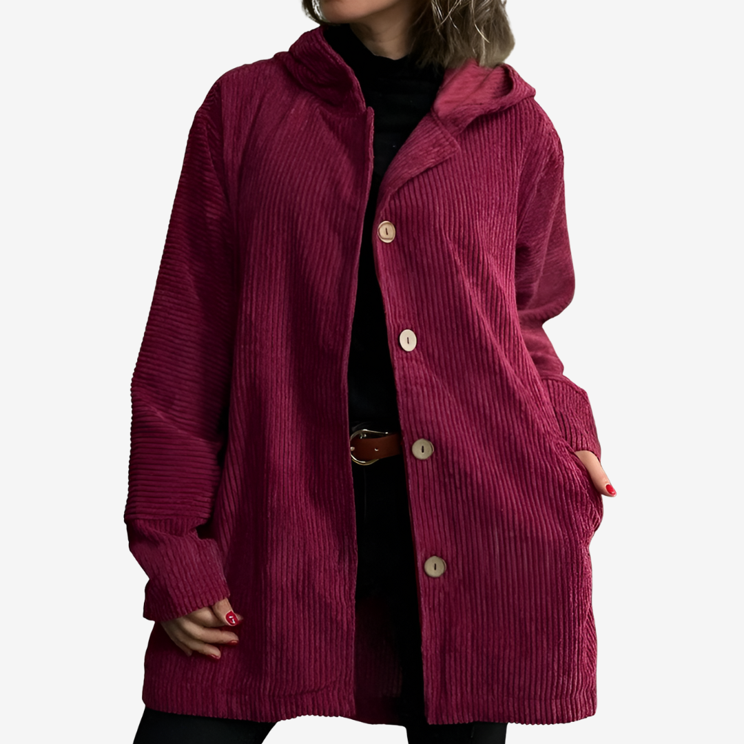 Cárdigan largo con capucha para mujer – Tejido de punto acanalado con botones delanteros para otoño e invierno