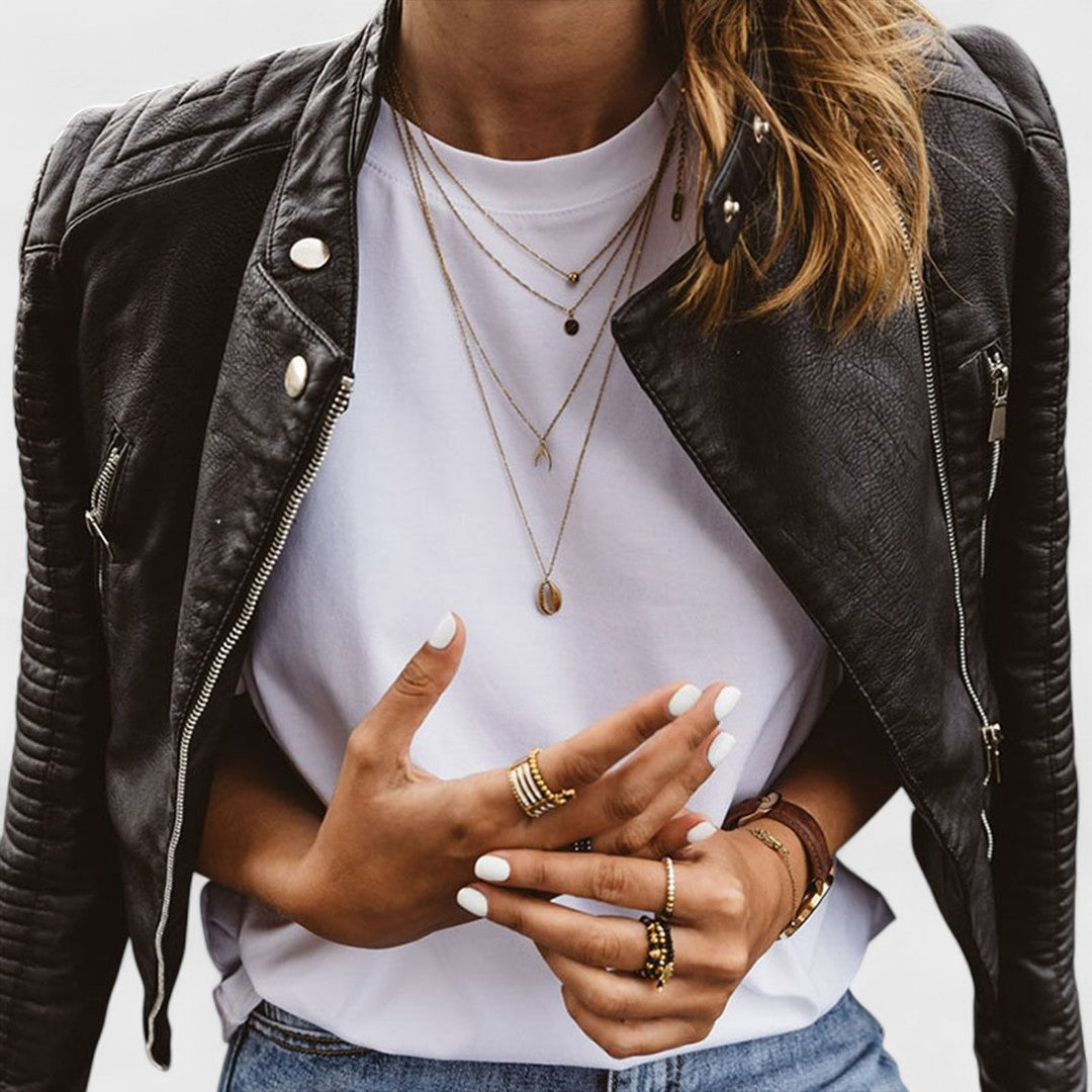 Women’s Fitted Biker Jacket – Quilted Zip-Up Layer for Spring and Autumn