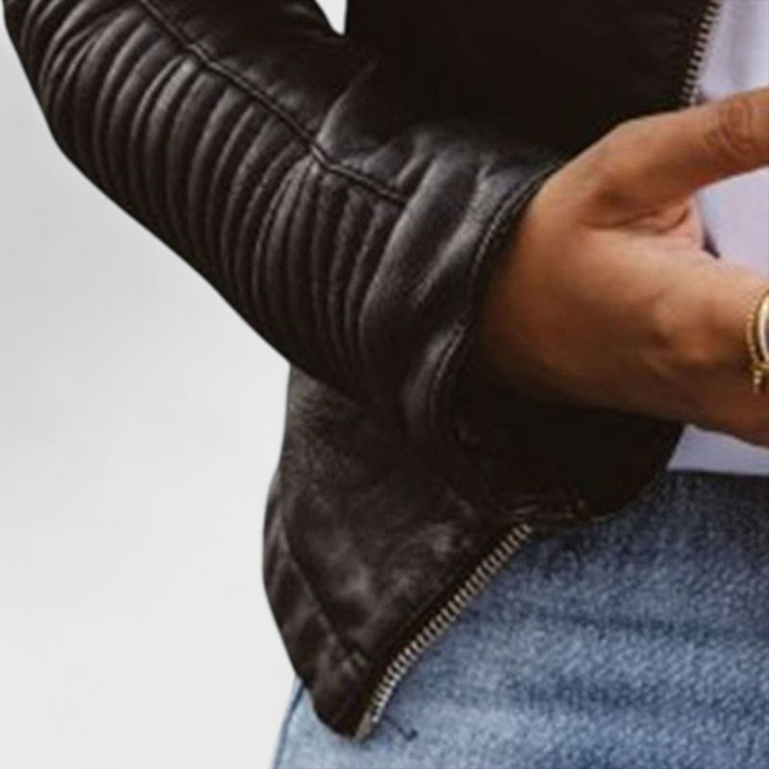 Women’s Fitted Biker Jacket – Quilted Zip-Up Layer for Spring and Autumn