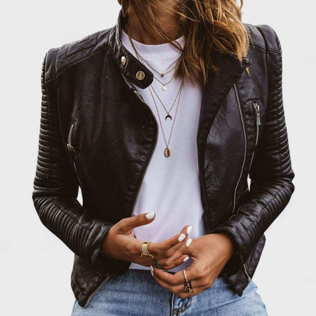 Women’s Fitted Biker Jacket – Quilted Zip-Up Layer for Spring and Autumn