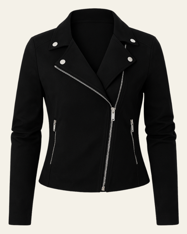 Women’s Tailored Moto Jacket – Asymmetric Zip Layer for Spring and Autumn