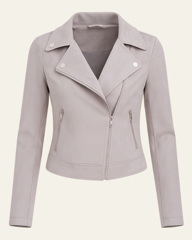 Women’s Tailored Moto Jacket – Asymmetric Zip Layer for Spring and Autumn