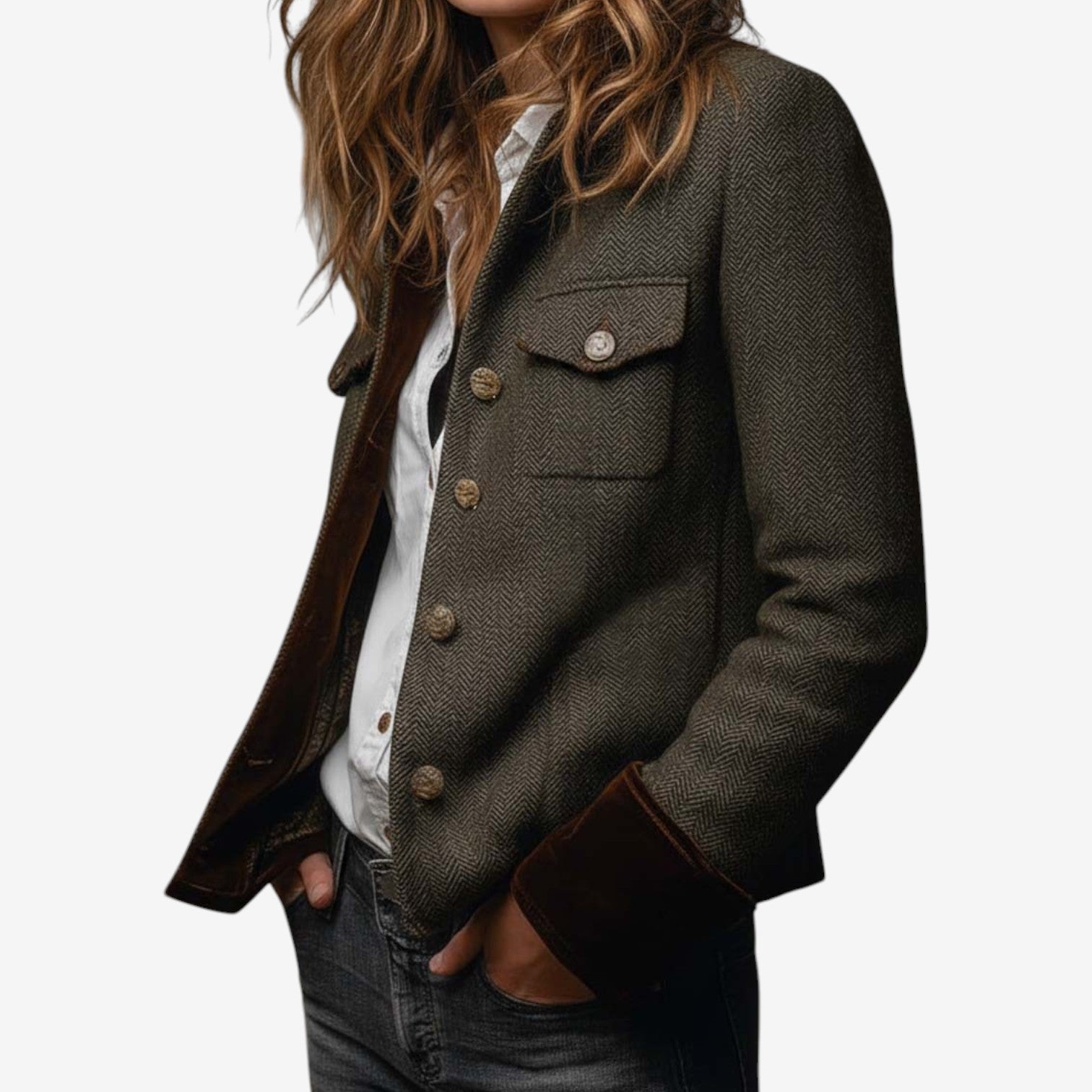 Struktureret sildebensjakke til kvinder – figursyet lag med knaplukning foran til smart casual-look