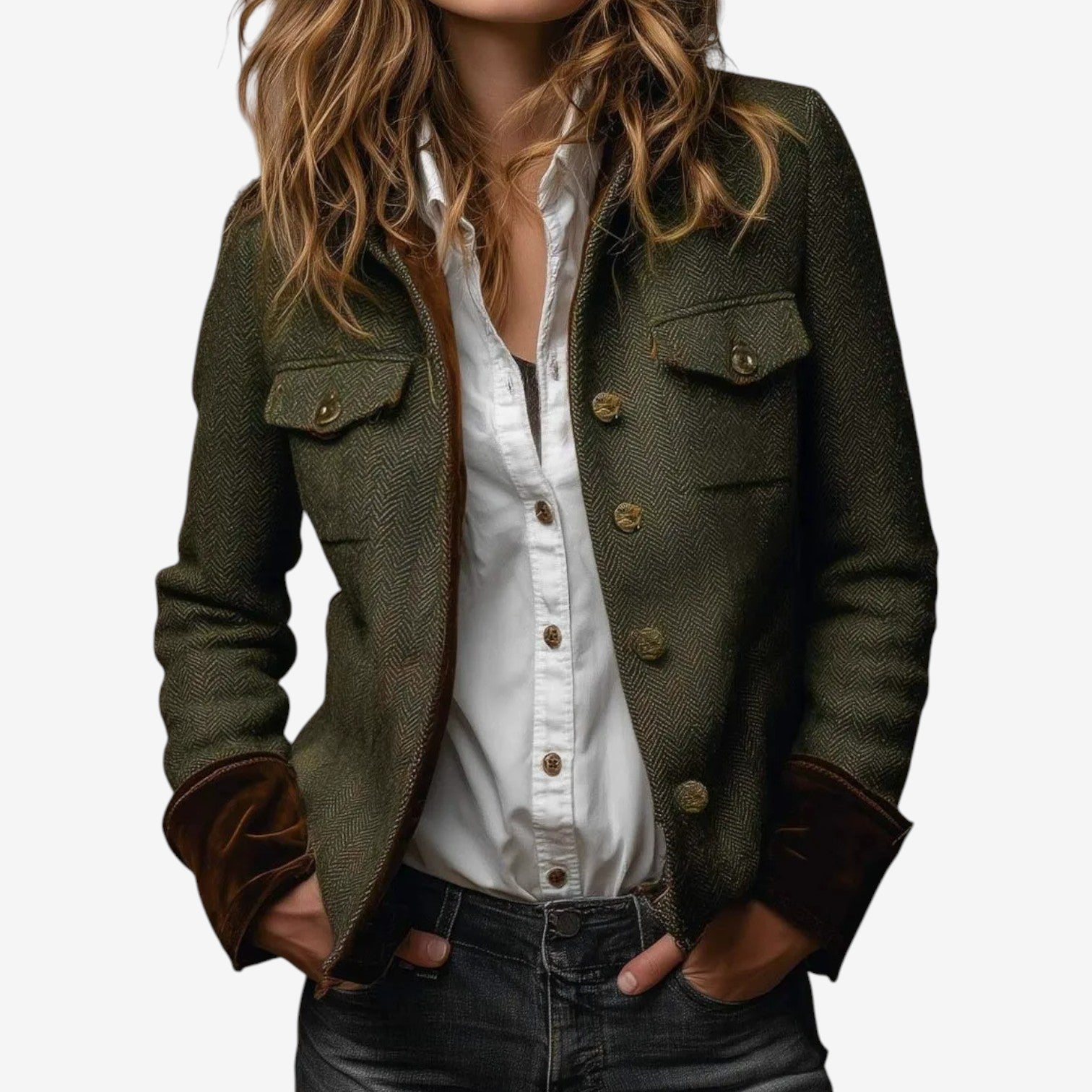 Struktureret sildebensjakke til kvinder – figursyet lag med knaplukning foran til smart casual-look