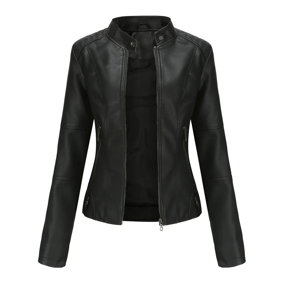 Women’s Fitted Moto Jacket – Zip-Front Biker Layer for Spring and Autumn
