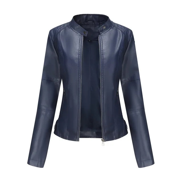 Women’s Fitted Moto Jacket – Zip-Front Biker Layer for Spring and Autumn