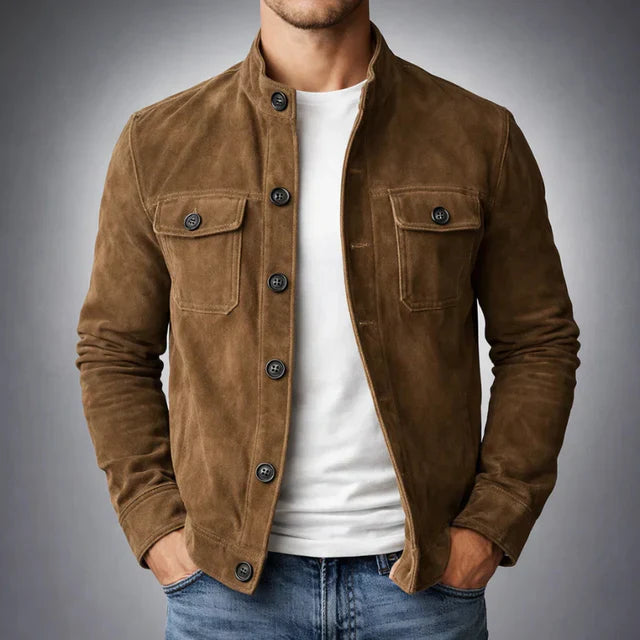 Herrejakke med knaplukning foran – figursyet lag til forår og efterår til smart casual-stil