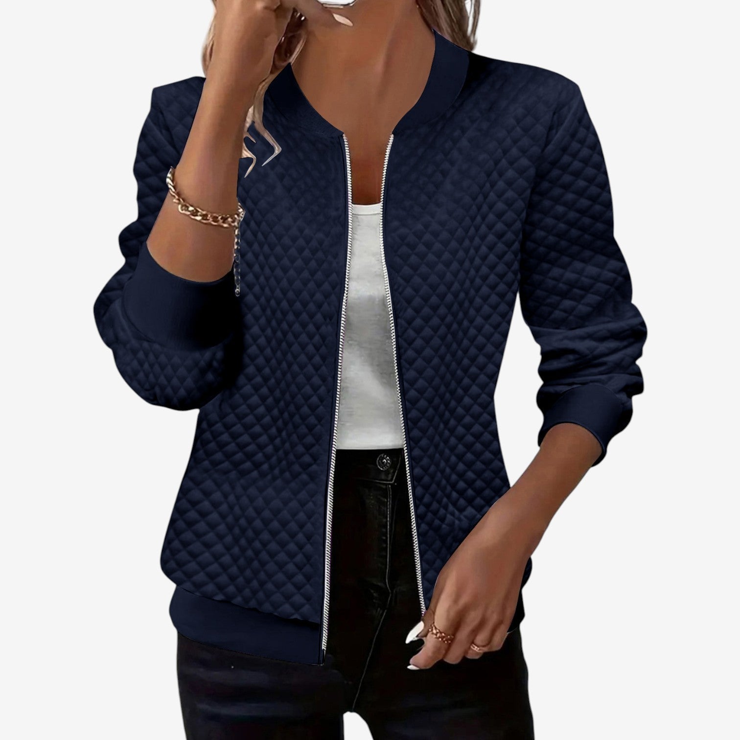 Women’s Quilted Bomber Jacket – Zip-Up Layer for Autumn and Winter