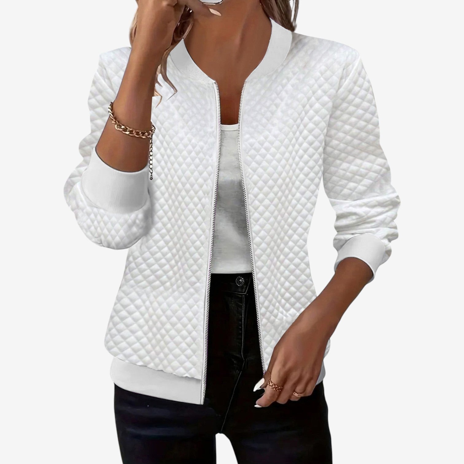 Women’s Quilted Bomber Jacket – Zip-Up Layer for Autumn and Winter