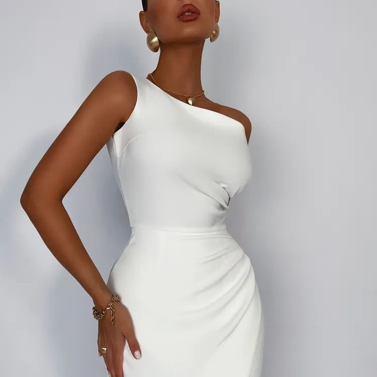 Dámské maxi šaty s jedním ramenem, rozparem a večerním střihem