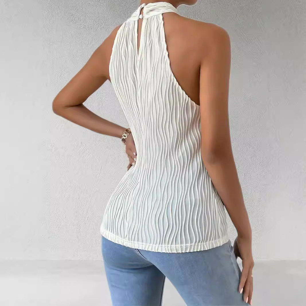 Top da donna plissettato con collo incrociato e taglio aderente a halter
