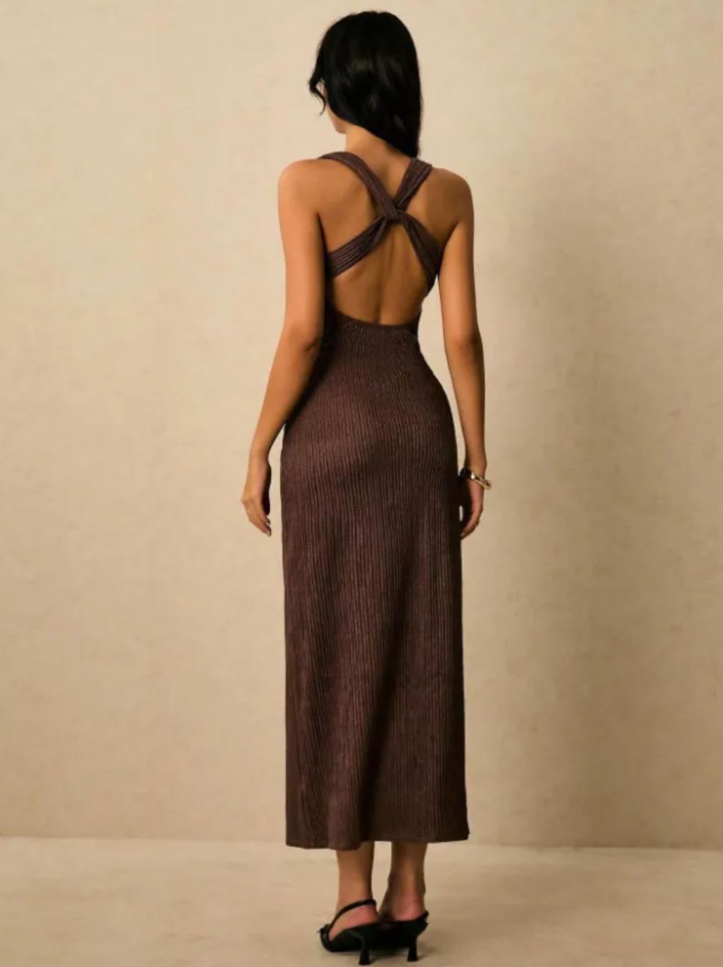 Women’s Ribbed Midi Dress V Neck Sleeveless Bodycon