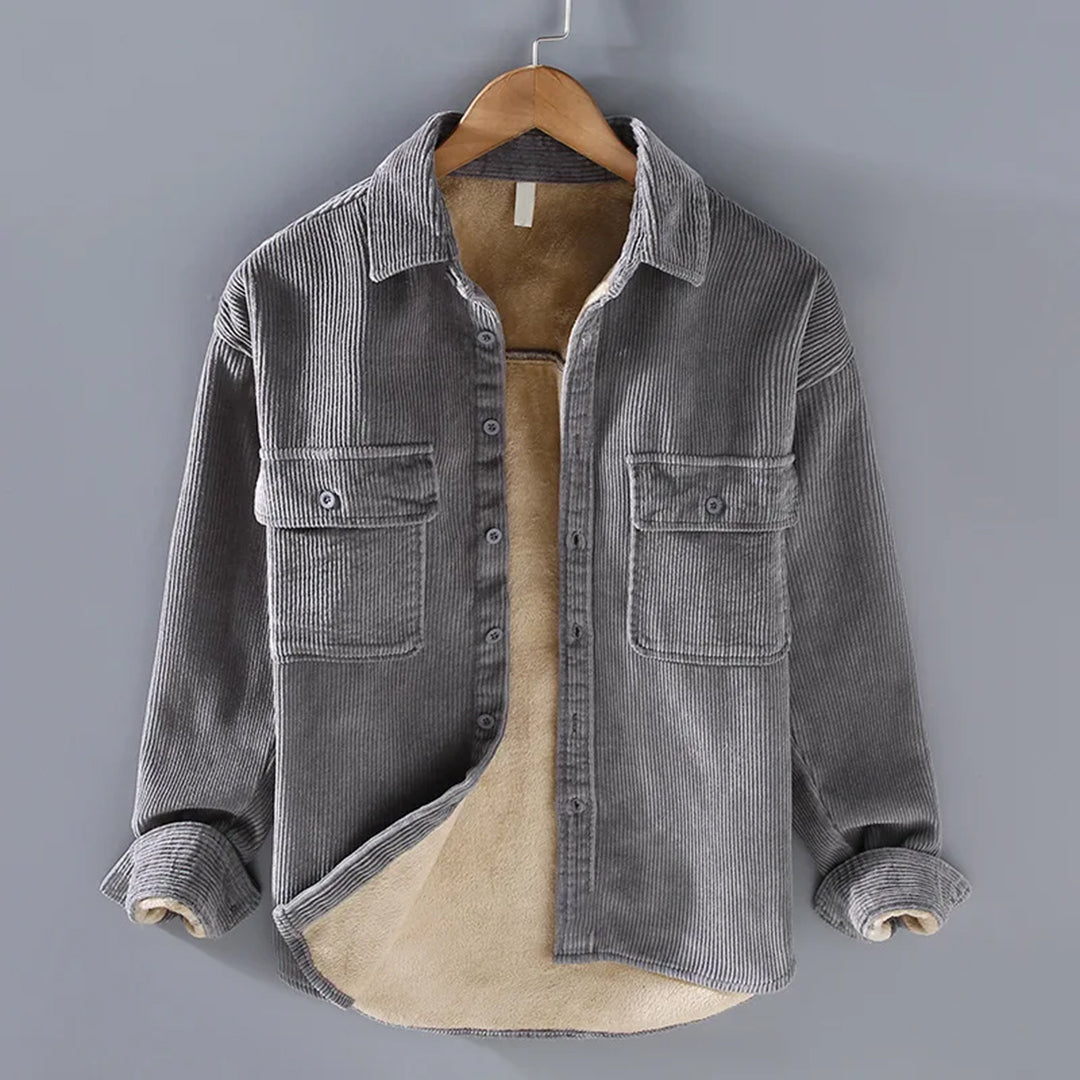 Men’s Warm Corduroy Overshirt Jacket – Button-Up Layer with Chest Pockets for Autumn and Winter