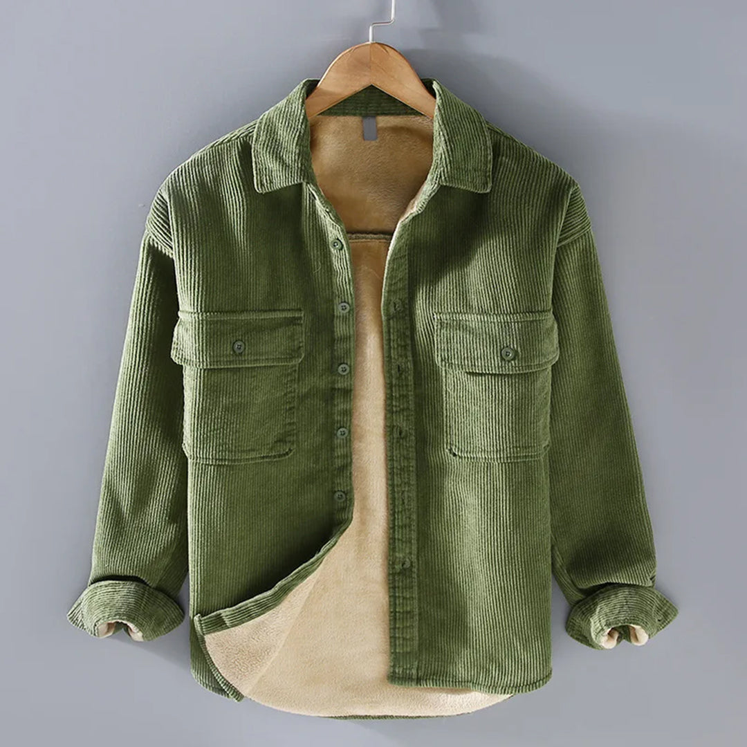 Men’s Warm Corduroy Overshirt Jacket – Button-Up Layer with Chest Pockets for Autumn and Winter