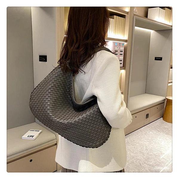 Women’s Woven Shoulder Bag Soft Vegan Leather Slouch Design