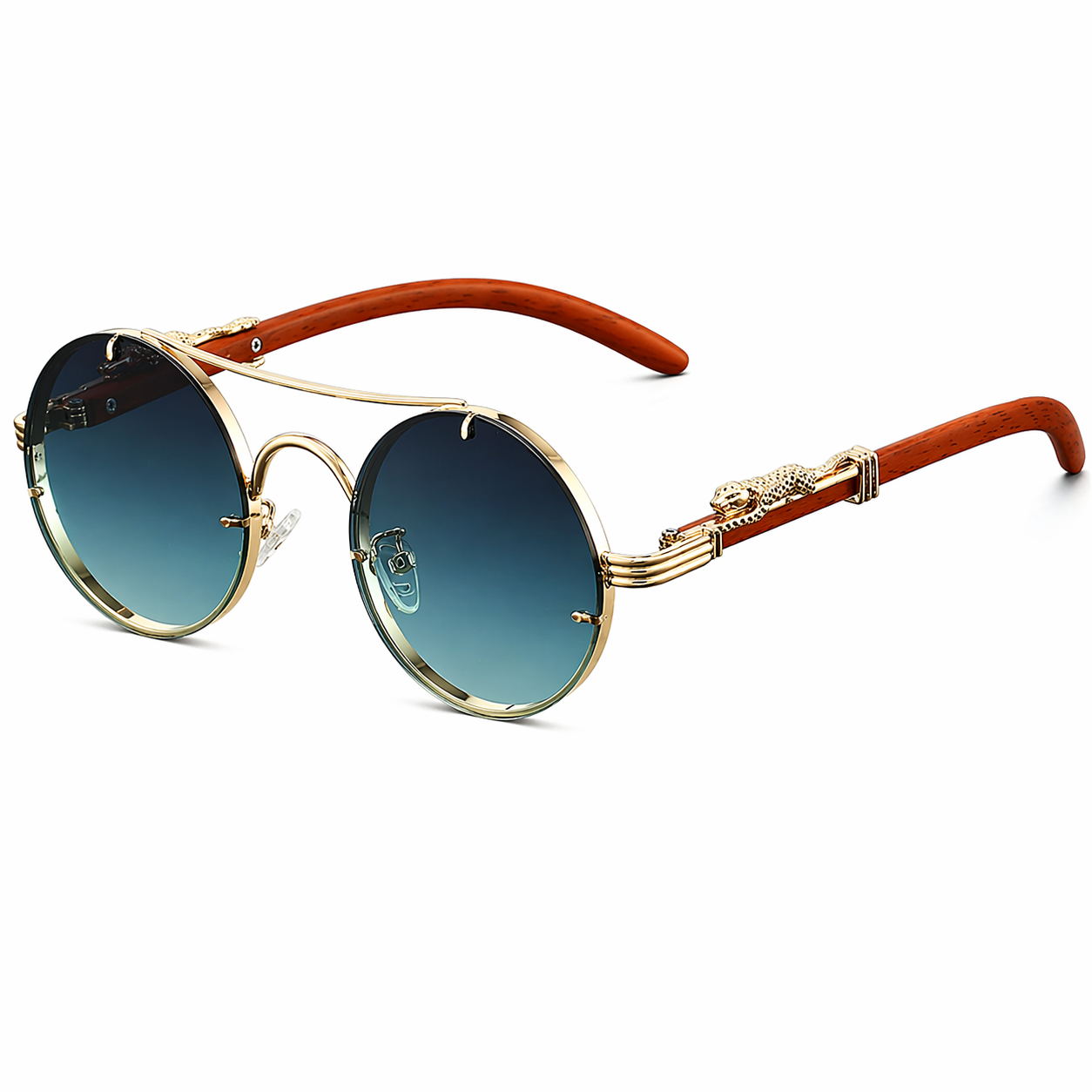 Ochelari de soare bărbați cu ramă rotundă, metalici, design retro statement