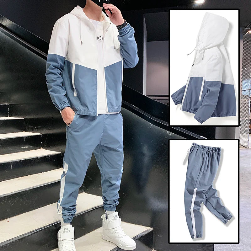 Męski dwuczęściowy dres casualowe spodnie dresowe i bluza sportowa z kapturem Zestaw wygodnej odzieży ulicznej Hip-hopowy strój do biegania