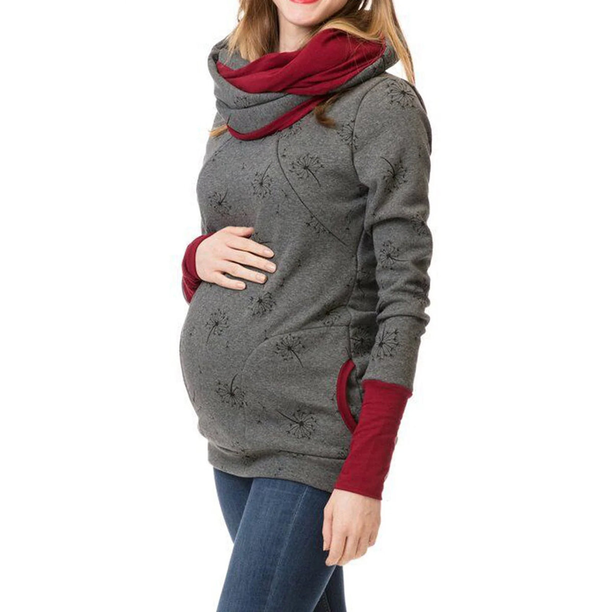 Felpa premaman da donna per allattamento – Pullover a maniche lunghe con apertura nascosta per l’allattamento