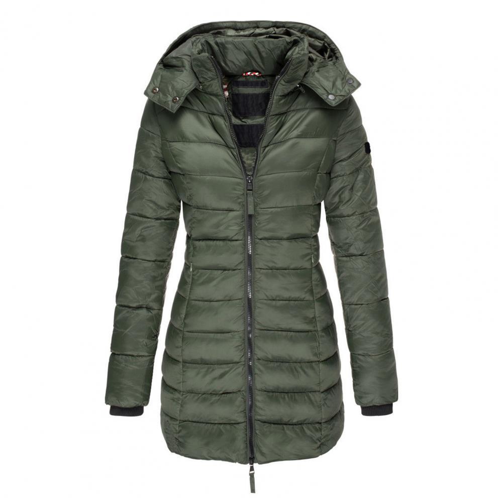 Veste d’hiver longue à capuche et matelassée pour femme - vêtement d’extérieur chaud à fermeture zippée pour le quotidien par temps froid