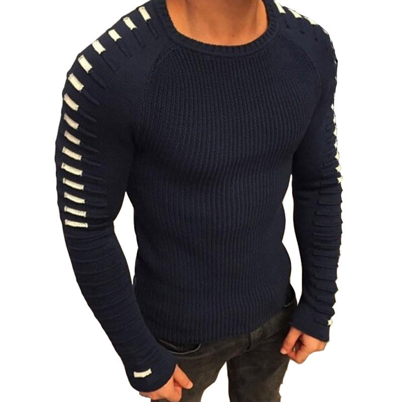 Herreslim strikket sweater med trykte raglanærmer