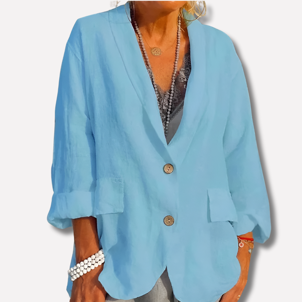 Blazer da donna in lino morbido con bottoni, giacca casual a strati