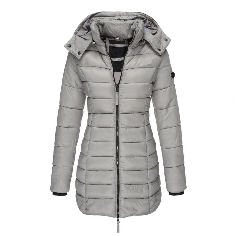 Veste d’hiver longue à capuche et matelassée pour femme - vêtement d’extérieur chaud à fermeture zippée pour le quotidien par temps froid