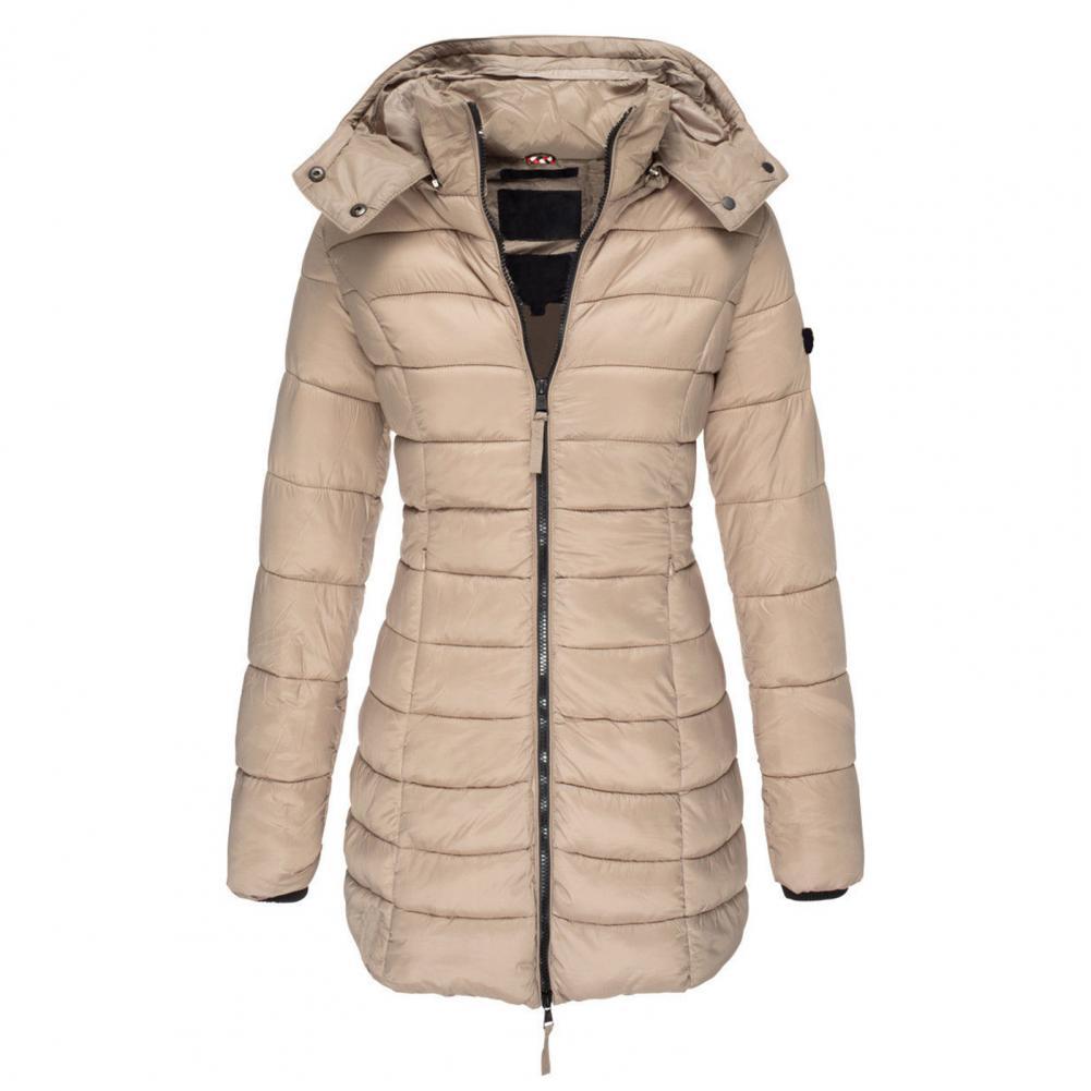 Veste d’hiver longue à capuche et matelassée pour femme - vêtement d’extérieur chaud à fermeture zippée pour le quotidien par temps froid