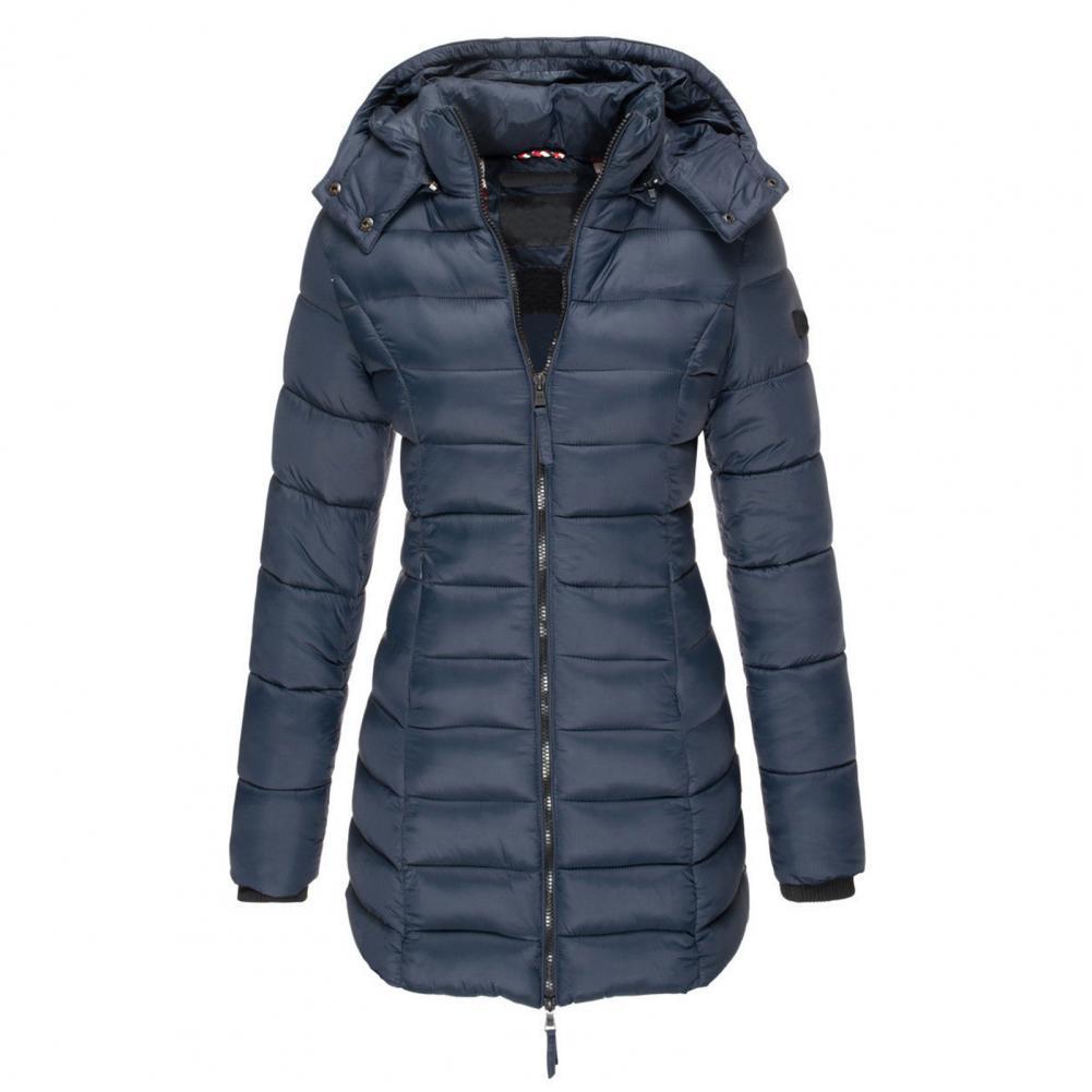 Veste d’hiver longue à capuche et matelassée pour femme - vêtement d’extérieur chaud à fermeture zippée pour le quotidien par temps froid