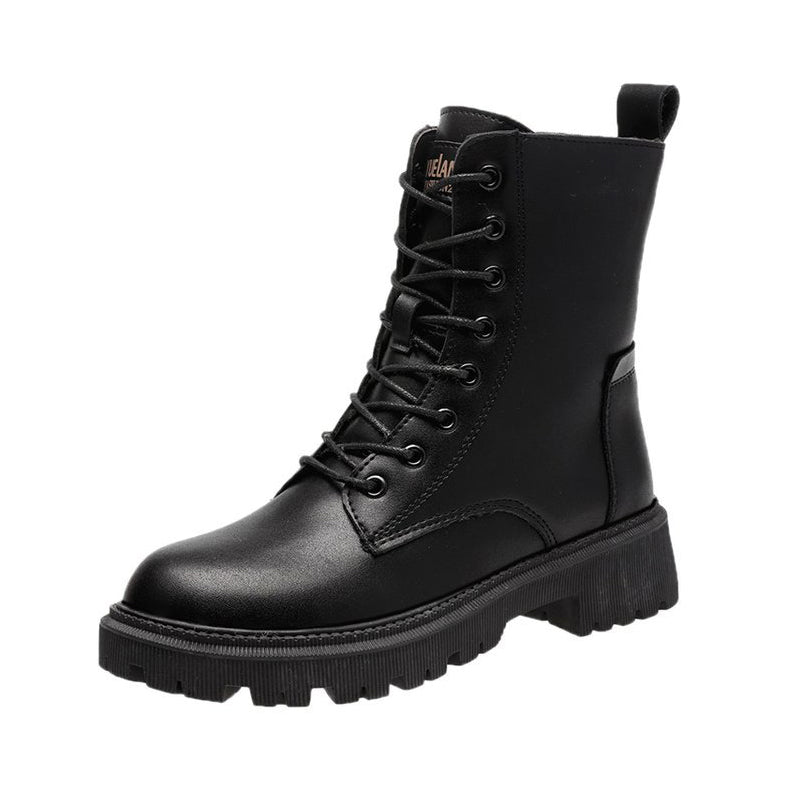 Damen-Winterstiefeletten aus Leder mit Schnürung – Warme Schuhe mit seitlichem Reißverschluss und klobiger Sohle für lässige Alltagslooks, Stadtspaziergänge, Herbst-Outfits und winterliches Styling bei kaltem Wetter