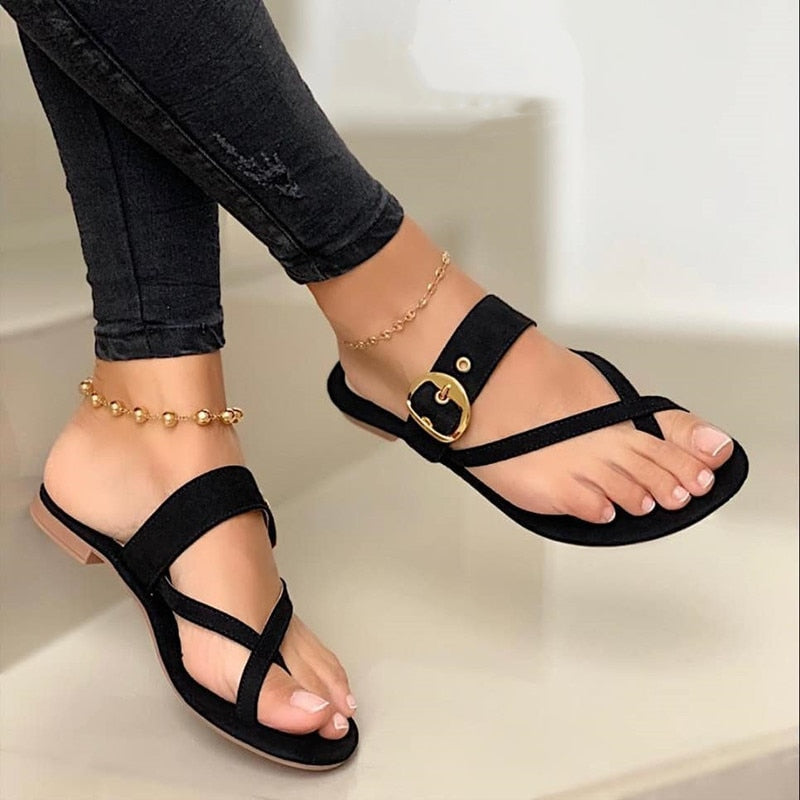 Women’s Flat Strap Sandals Buckle Detail Open Toe Lightweight Casual Summer Footwear