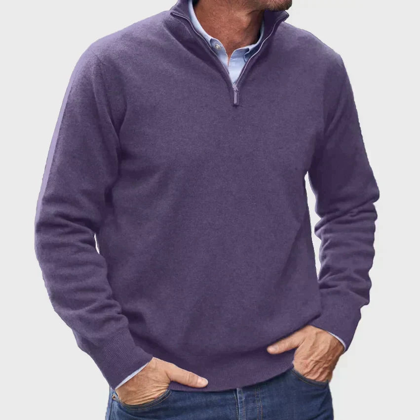 Męski sweter z zamkiem do 1/4 długości – elegancka dzianinowa warstwa na jesienne stylizacje smart casual