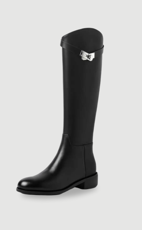 Aveline Women’s Leather Riding Boots with Metal Detail Elegant Tall