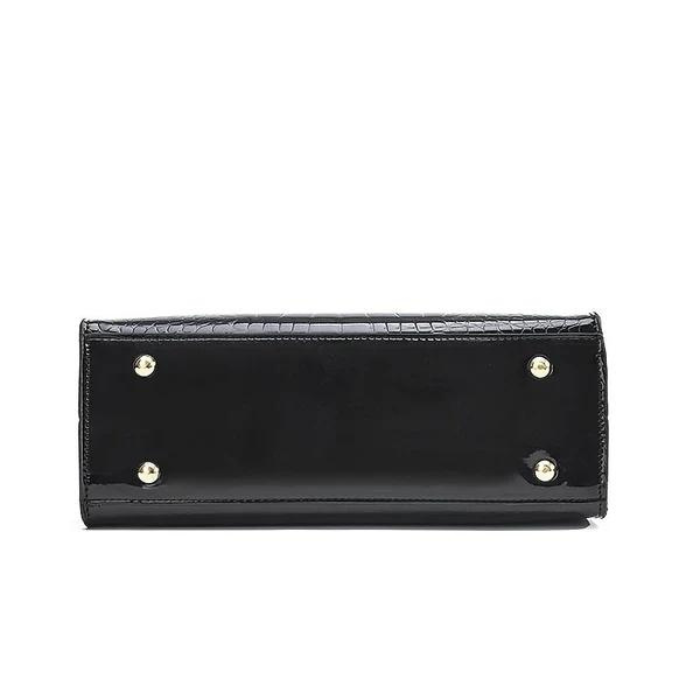 Bolso de mano de cuero sintético brillante para mujer con asas dobles y correa para el hombro – Bolso estructurado con cierre superior para el día a día