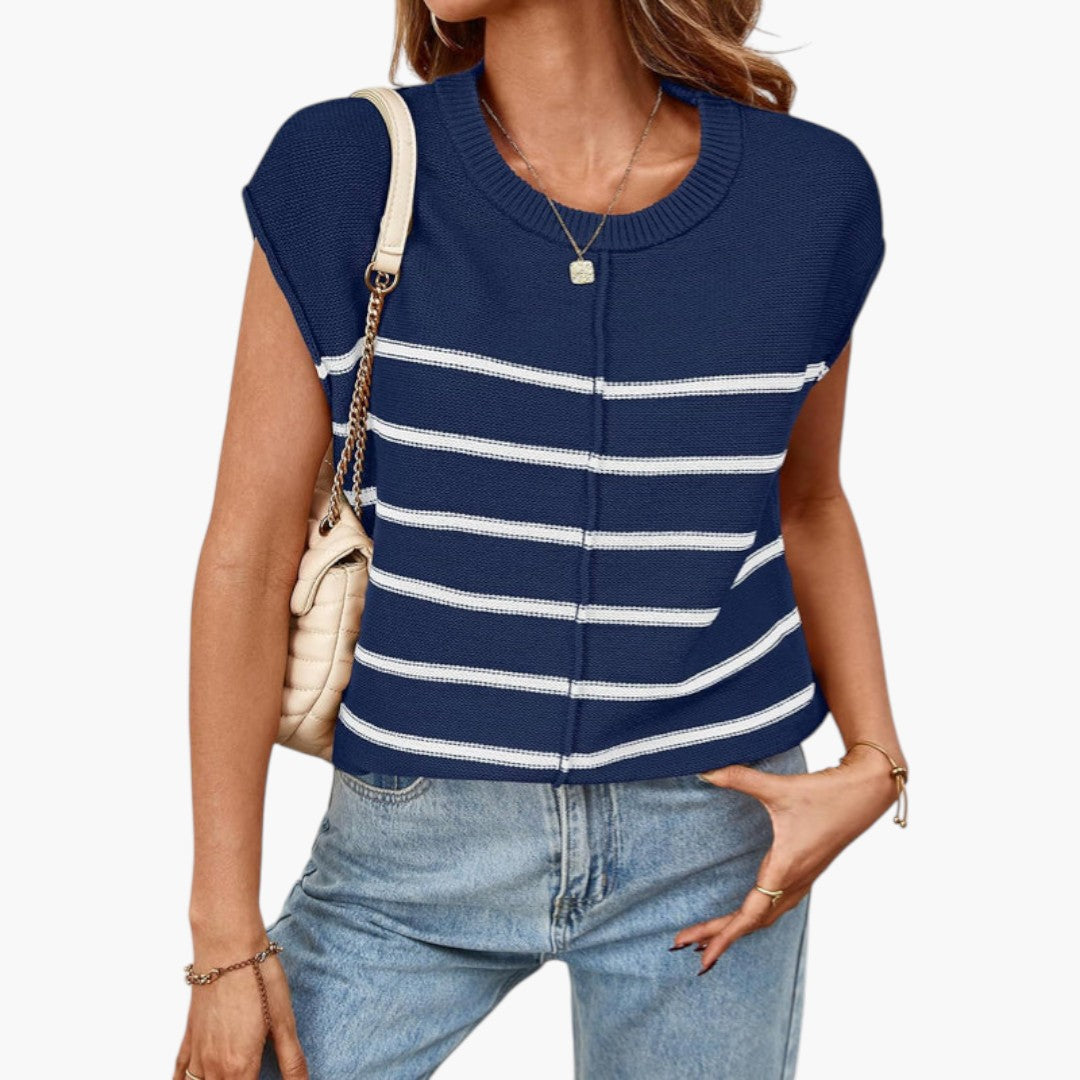 Lichtgewicht katoenen gebreide tanktop voor dames met ronde hals en geribde boorden - comfortabele mouwloze stijl voor de zomer en casual dagelijks gebruik