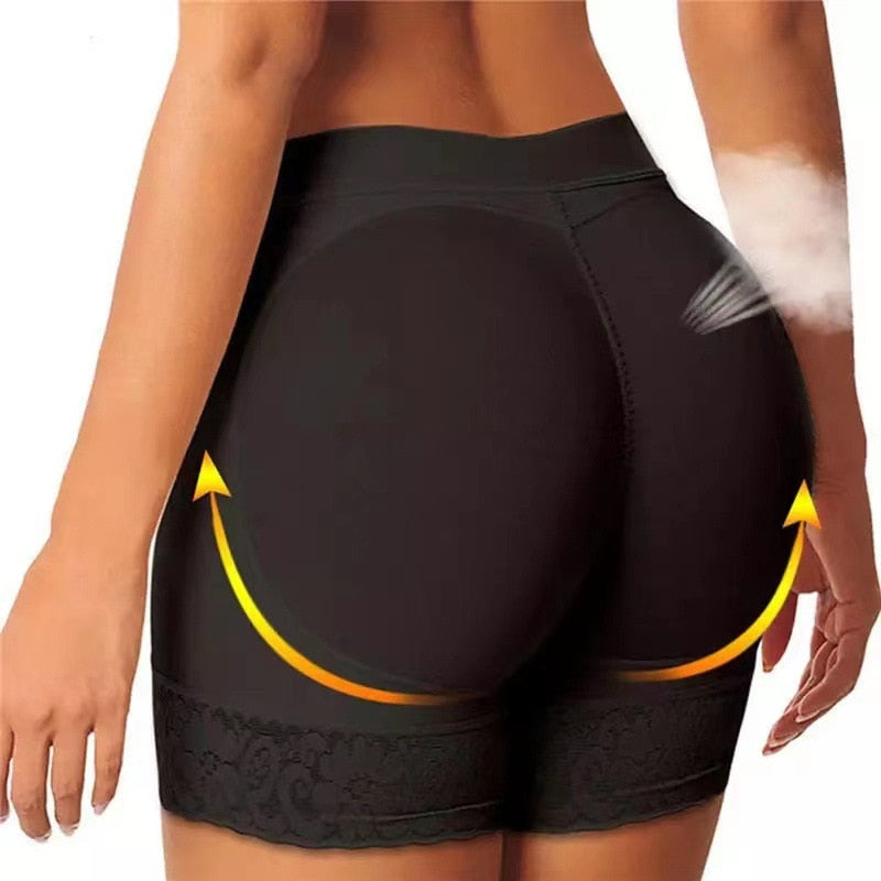 Shorts moldeadores acolchados para mujer con encaje, ropa interior sin costuras y efecto levantador