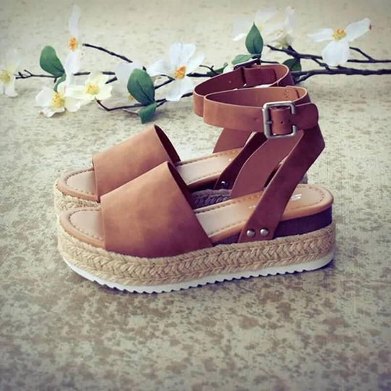 Damskie sandały espadryle na platformie z paskami zapinanymi wokół kostki – letnie buty z odkrytymi palcami na wakacje