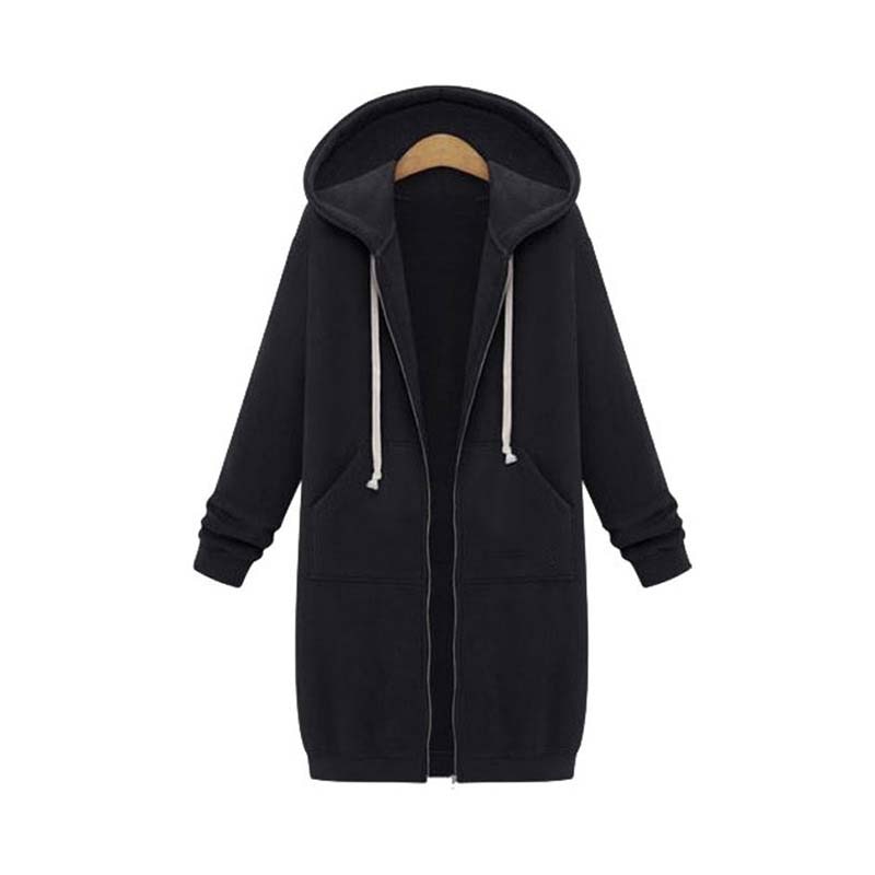 Ženska duga majica s kapuljačom i patentnim zatvaračem – ležerna majica s kapuljačom s prednjim džepovima